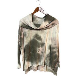 Status Cowl Neck Oversized ribbed knit XS Split hem tunic green cream blush